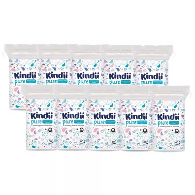 Kindii Pure Patki baweniane kosmetyczne dla niemowlt Zestaw 10 x 60 szt.