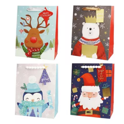 incood. Torebka ozdobna �wi�teczna 31x42cm pingwin renifer nied�wied�