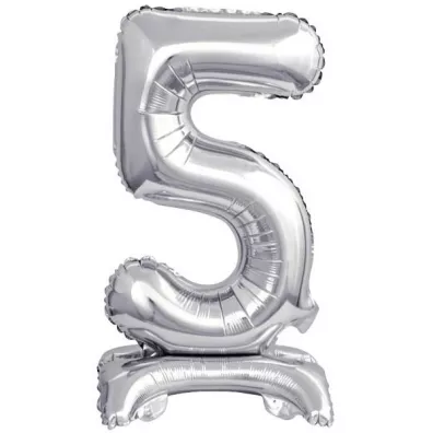 Amscan Balon foliowy mini cyfra 5 na stojaku srebrna