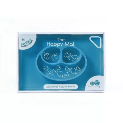 Ezpz Silikonowy talerzyk z podkadk 2w1 Happy Mat niebieski