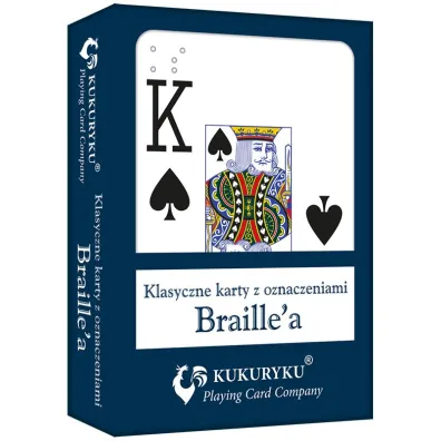 Karty do gry niebieskie ze znakami Braille`a Kukuryku