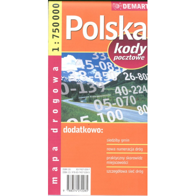 Polska. Mapa drogowa z kodami pocztowymi