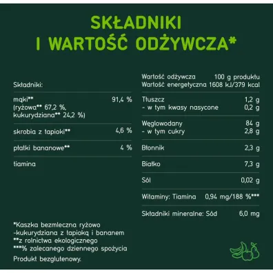 BoboVita Kaszka bezmleczna ry�owo-kukurydziana z tapiok� i bananem po 4 miesi�cu 200 g Bio