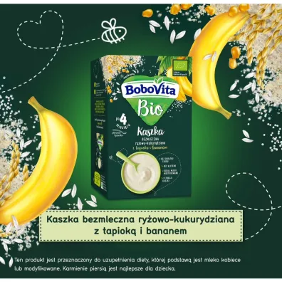 BoboVita Kaszka bezmleczna ry�owo-kukurydziana z tapiok� i bananem po 4 miesi�cu 200 g Bio