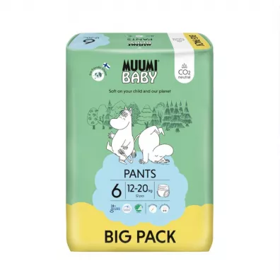 Muumi Baby Pieluchomajtki ekologiczne 6 (12-20 kg), Big Pack 52 szt.