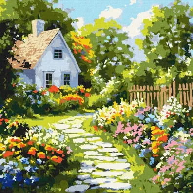 Ideyka Malowanie po numerach - Kwiaty w pobli�u chaty 40x40cm