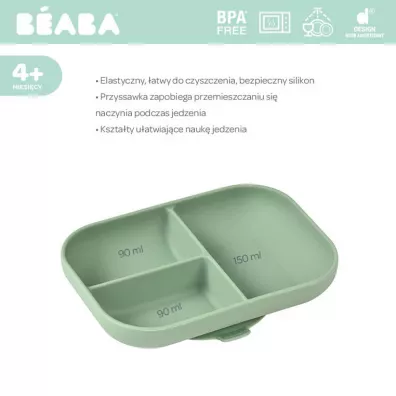 Beaba Silikonowy talerzyk z przyssawk sage green 450 ml