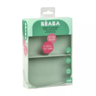 Beaba Silikonowy talerzyk z przyssawk sage green 450 ml