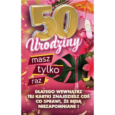 Karnet Urodziny z nakadk na butelk 50