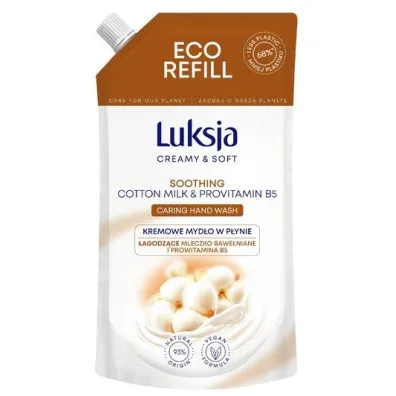 Luksja �agodz�ce kemowe myd�o w p�ynie Mleczko Bawe�niane i Prowitamina B5 Creamy & Soft 400 ml