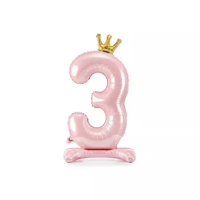 PartyDeco Stoj�cy balon foliowy 3 jasny r�owy 84cm