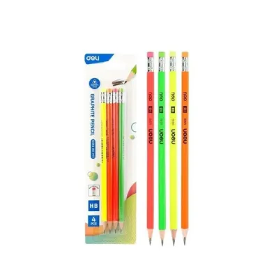 Deli O��wek neonowy HB z gumk� 4 szt.