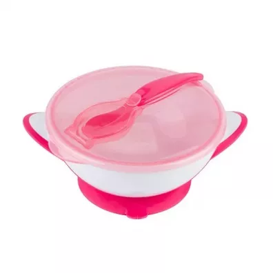 Babyono Miseczka dla dzieci i niemowlt z przyssawk i yeczk rowa 6 m+ 300 ml