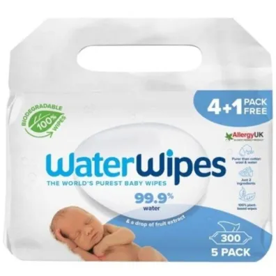 Waterwipes Chusteczki nawilane nasczane czyst wod 5 x 60 szt.