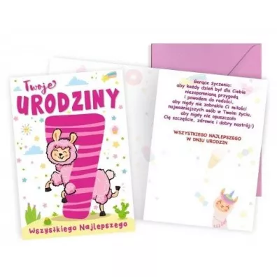 Kukartka Karnet B6 Urodziny 7 Lama