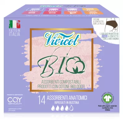 Vivicot Bio Podpaski Anatomic ultracienkie z organicznej baweny, biodegradowalne 14 szt.