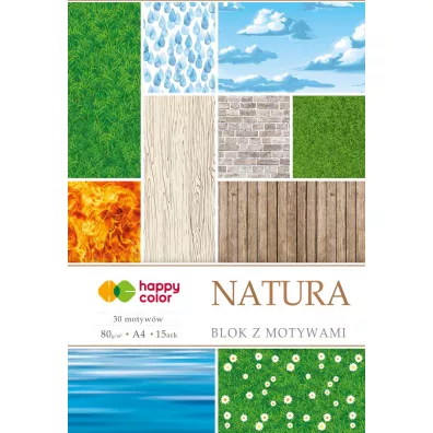 Happy Color Blok z motywami NATURA, A4, 80g, 15 arkuszy, 30 motyww 15 kartek