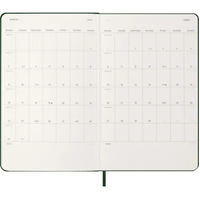 Kalendarz 2026 12M Moleskine L twarda oprawa dzienny Myrtle Green 13x21cm