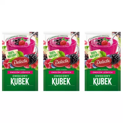 Delecta Owocowy Kubek Kisiel o smaku owoc�w le�nych z kawa�kami owoc�w Zestaw 3 x 30 g