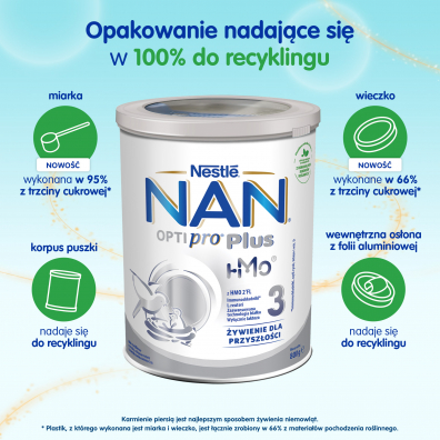 Nestle Nan Optipro Plus 3 HM-O Produkt na bazie mleka junior dla dzieci po 1. roku + Nestle Nan Care Witamina D suplement diety Zestaw 2 x 800 g + 5 ml