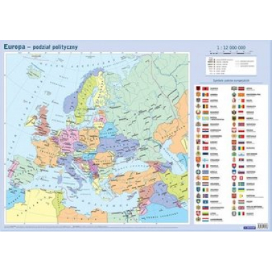 Mapa Europy dwustronna. Plansza edukacyjna na cian i biurko