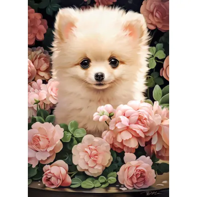 Puzzle 60 el. Pomeranian Puppy in Roses Castorland