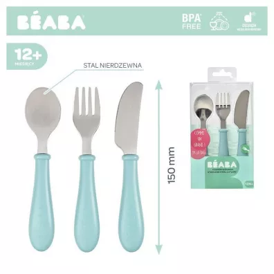 Beaba Sztuce ze stali nierdzewnej Airy Green 12 m+