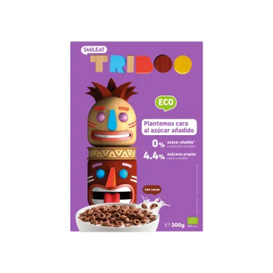 Smileat Triboo, Płatki śniadaniowe kółka zbożowe kakao bez dodatku cukru 300 g Bio Smileat Triboo, Płatki śniadaniowe kółka zbożowe kakao bez dodatku cukru 300 g Bio