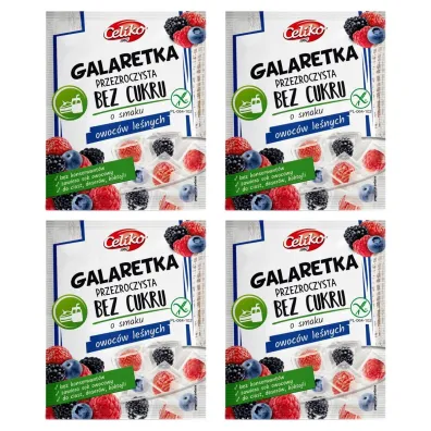 Celiko Galaretka przezroczysta bez cukru o smaku owoc�w le�nych bezglutenowa Zestaw 4 x 14 g