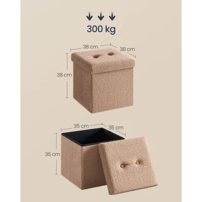 Songmics Kwadratowa pufa jasnobrzowa bukla 43 l