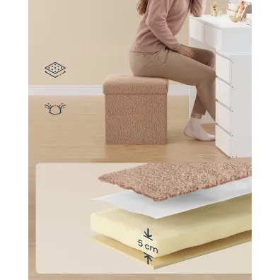Songmics Kwadratowa pufa jasnobrzowa bukla 43 l