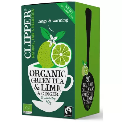 Clipper Herbata zielona z limonk� i imbirem fair trade 20 x 2 g Bio