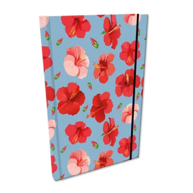 Bee-bee Notes A5 z gumk� Soft Touch Hibiskusy w jeansie kratka