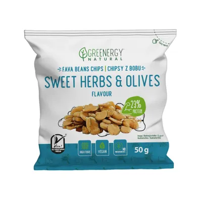 Greenergy Chipsy proteinowe z bobu o smaku s�odkich zi� i oliwek 50 g