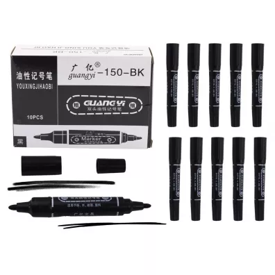 LeanToys Markery dwustronne wodoodporne czarne 10 szt.