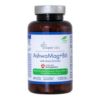 Super Labs AshwaMag + B6 - suplement diety 60 kaps.