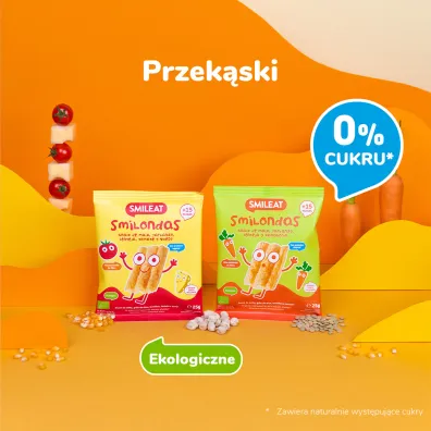 Smileat Smilondas, Chrupki z ciecierzycy, kukurydzy i soczewicy, marchewkowe 15 m+ 25 g Bio