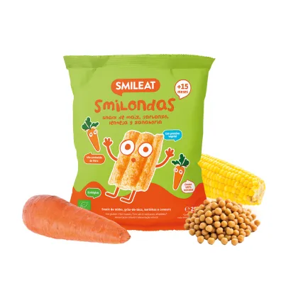 Smileat Smilondas, Chrupki z ciecierzycy, kukurydzy i soczewicy, marchewkowe 15 m+ 25 g Bio