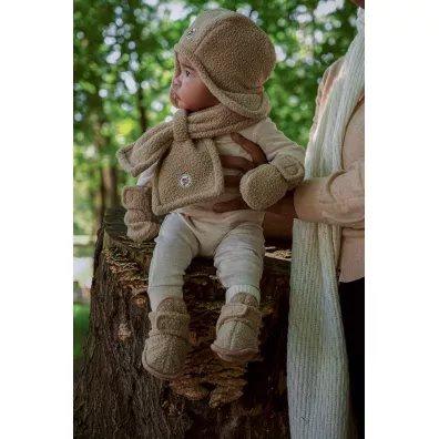 Lodger Czapeczka z polaru zimowa beowa Teddy Fleece Beige 3-6 mies.
