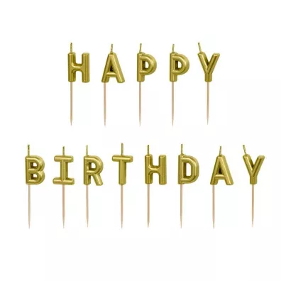 PartyDeco �wieczki urodzinowe Happy Birthday z�oty 13 szt.