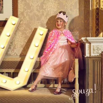Souza! Kostium rowa peleryna z cekinami Laurence 8-10 lat