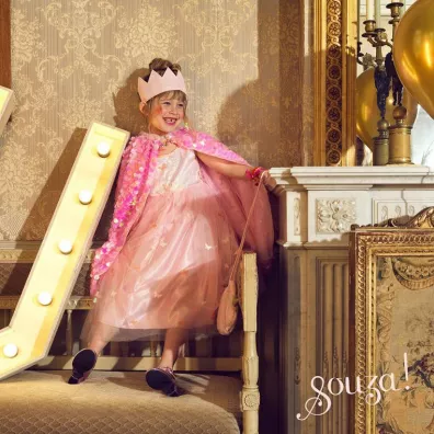 Souza! Kostium rowa peleryna z cekinami Laurence 8-10 lat