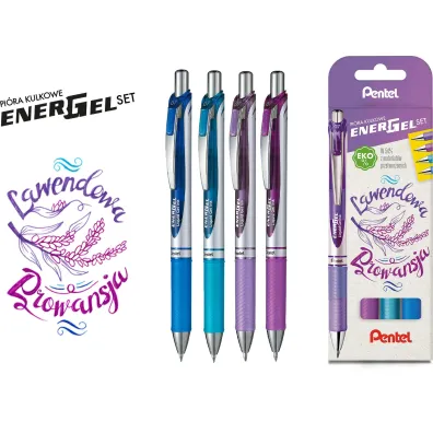 Pentel Zestaw pi�r EnerGel BL77 lawendowa Prowansja w etui 4 szt.