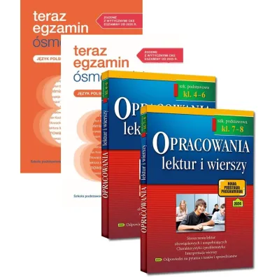 Pakiet: Teraz egzamin �smoklasisty. Repetytorium i Arkusze, Egzamin �smoklasisty. Lektury. Opracowania i zadania, Opracowania lektur i wierszy. Szko�a podstawowa. Zgodne z now� podstaw� programow�. Klasy 4-6 oraz Klasy 7 i 8