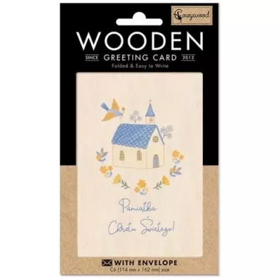 Cozywood Karnet drewniany C6 + koperta Chrzest Go��b