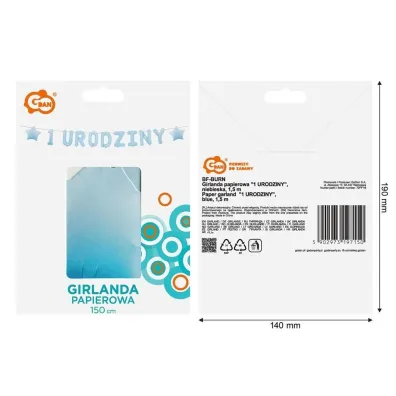 Godan Girlanda papierowa 1 urodziny niebieska 1,8m
