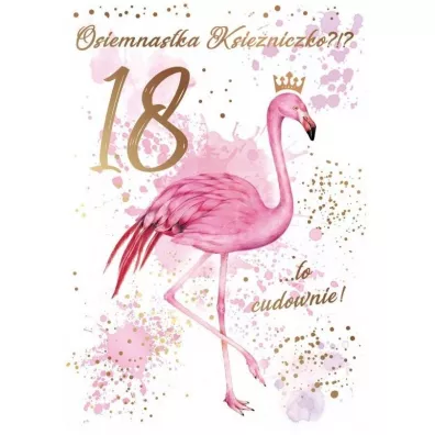 Kukartka Karnet B6 Urodziny 18 flamingi PR-099