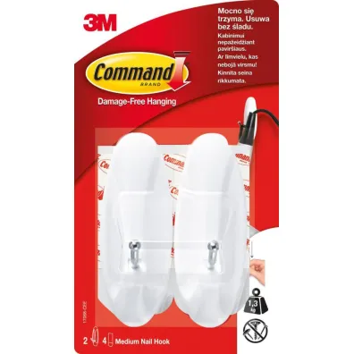 3M Haki wielokrotnego u�ytku Command �rednie z metalowym uchwytem bia�e 2 szt.