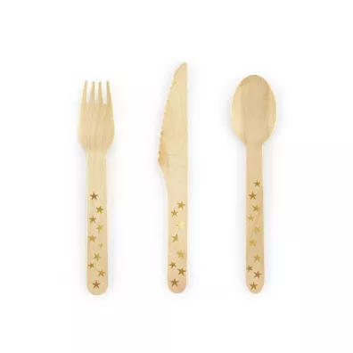 PartyDeco Sztu�ce drewniane Gwiazdki z�ote 16cm 18 szt.