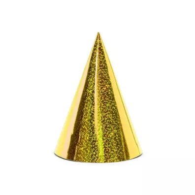 PartyDeco Czapeczki holograficzne z�ote 16cm